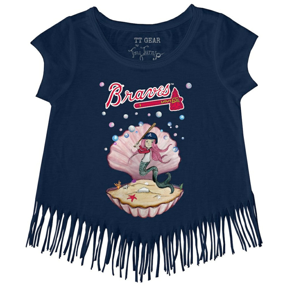 MLB Atlanta Braves Tiny Turnip Girls Youth Mermaid Fringe T-Shirt
