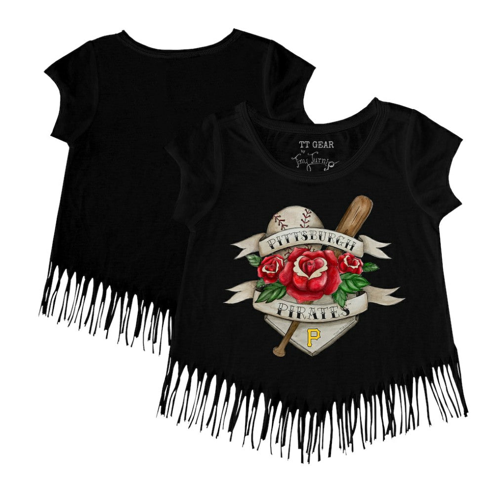 MLB Pittsburgh Pirates Tiny Turnip Girls Youth Tattoo Rose Fringe T-Shirt