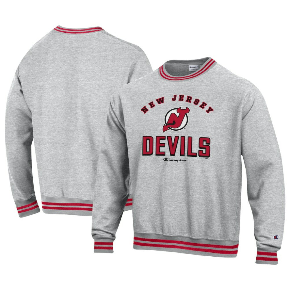 NHL Heather Gray New Jersey Devils Champion Reverse Weave Yarn Dye Pullover Sweatshirt