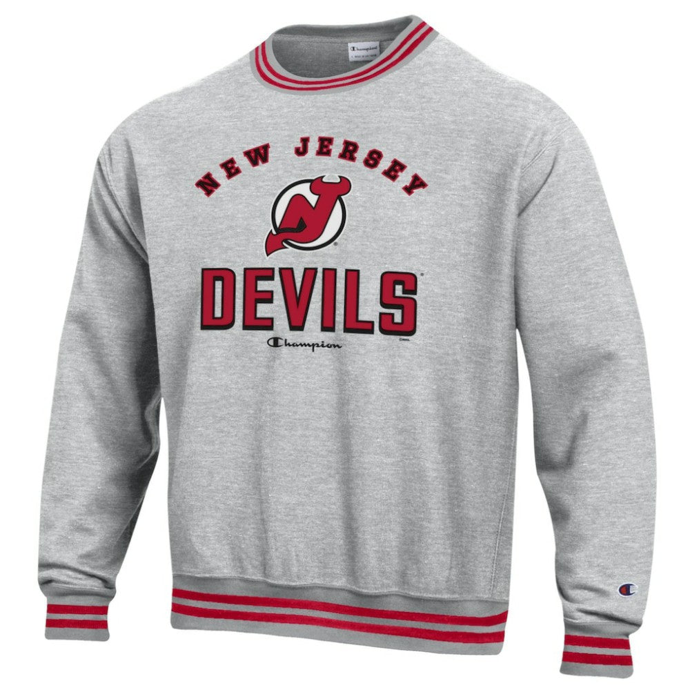 NHL Heather Gray New Jersey Devils Champion Reverse Weave Yarn Dye Pullover Sweatshirt