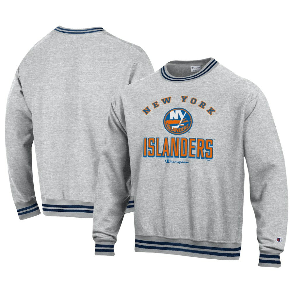 NHL Heather Gray New York Islanders Champion Reverse Weave Yarn Dye Pullover Sweatshirt