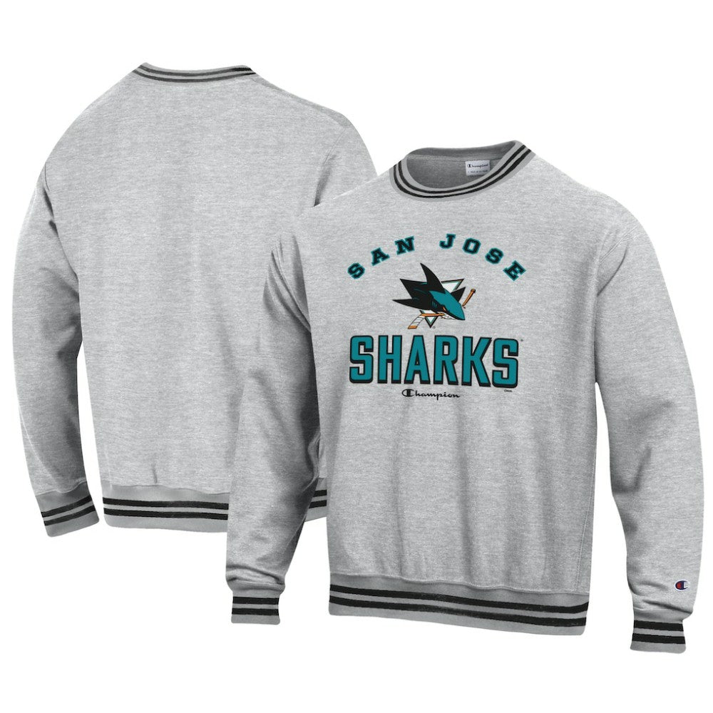 NHL Heather Gray San Jose Sharks Champion Reverse Weave Yarn Dye Pullover Sweatshirt