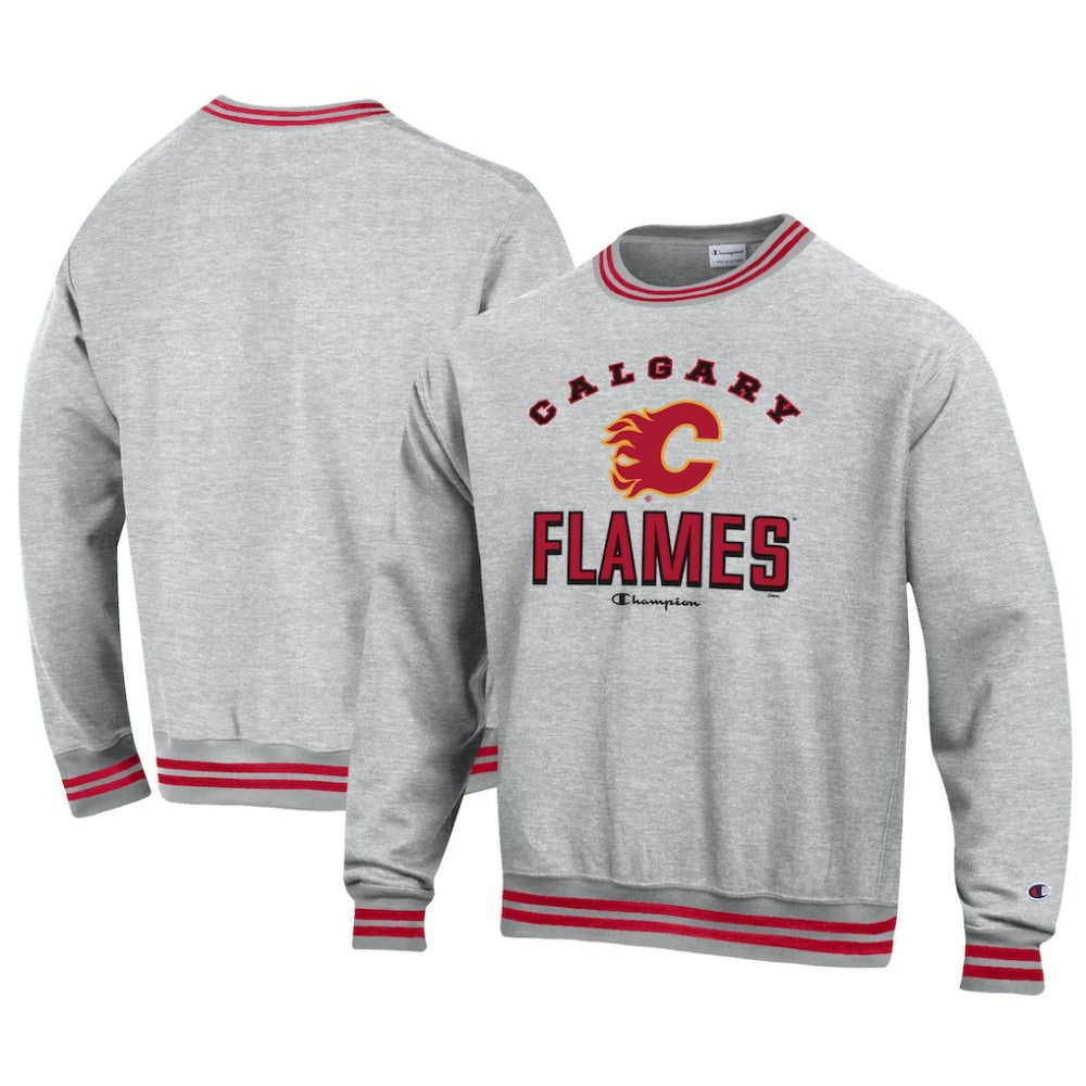NHL Heather Gray Calgary Flames Champion Reverse Weave Yarn Dye Pullover Sweatshirt