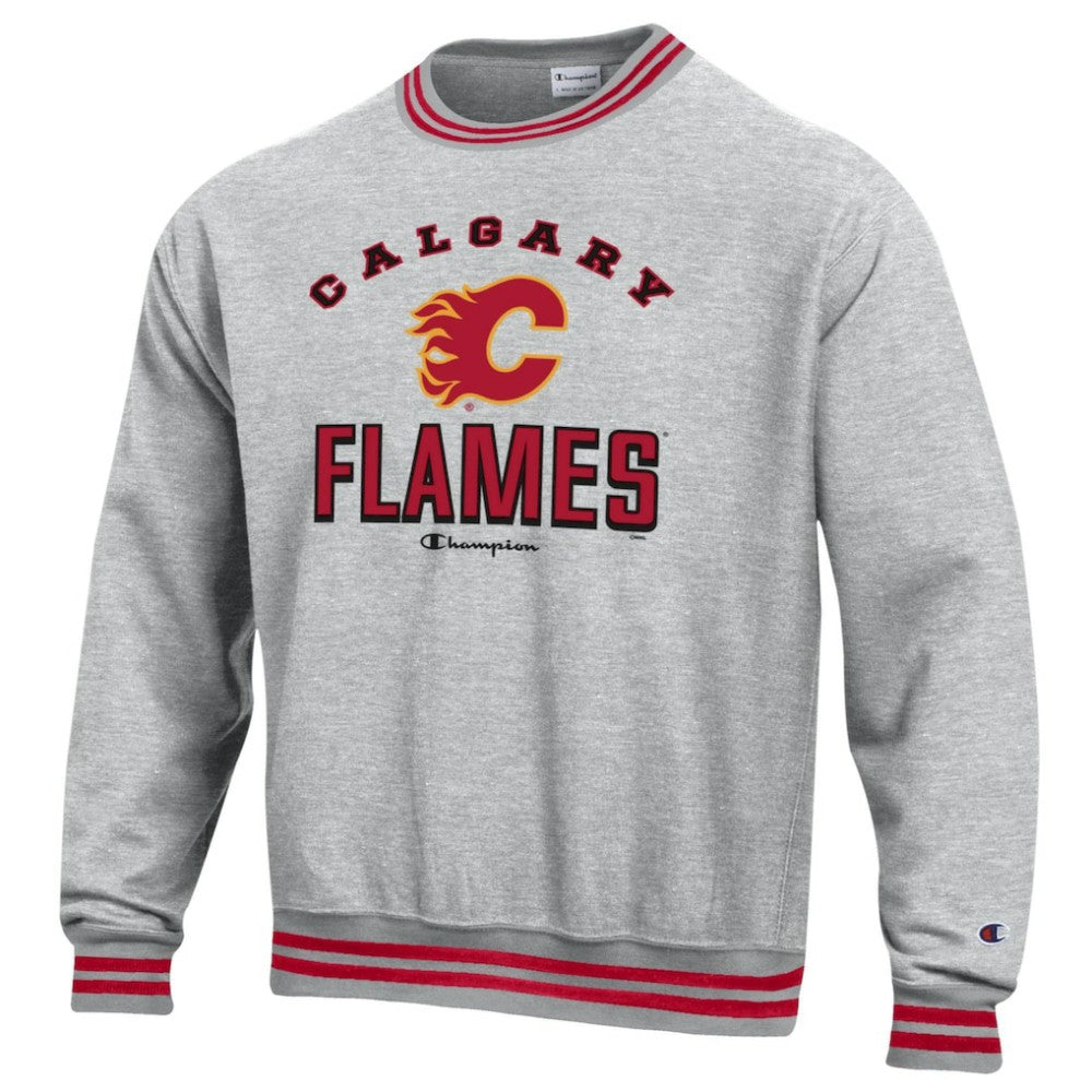 NHL Heather Gray Calgary Flames Champion Reverse Weave Yarn Dye Pullover Sweatshirt