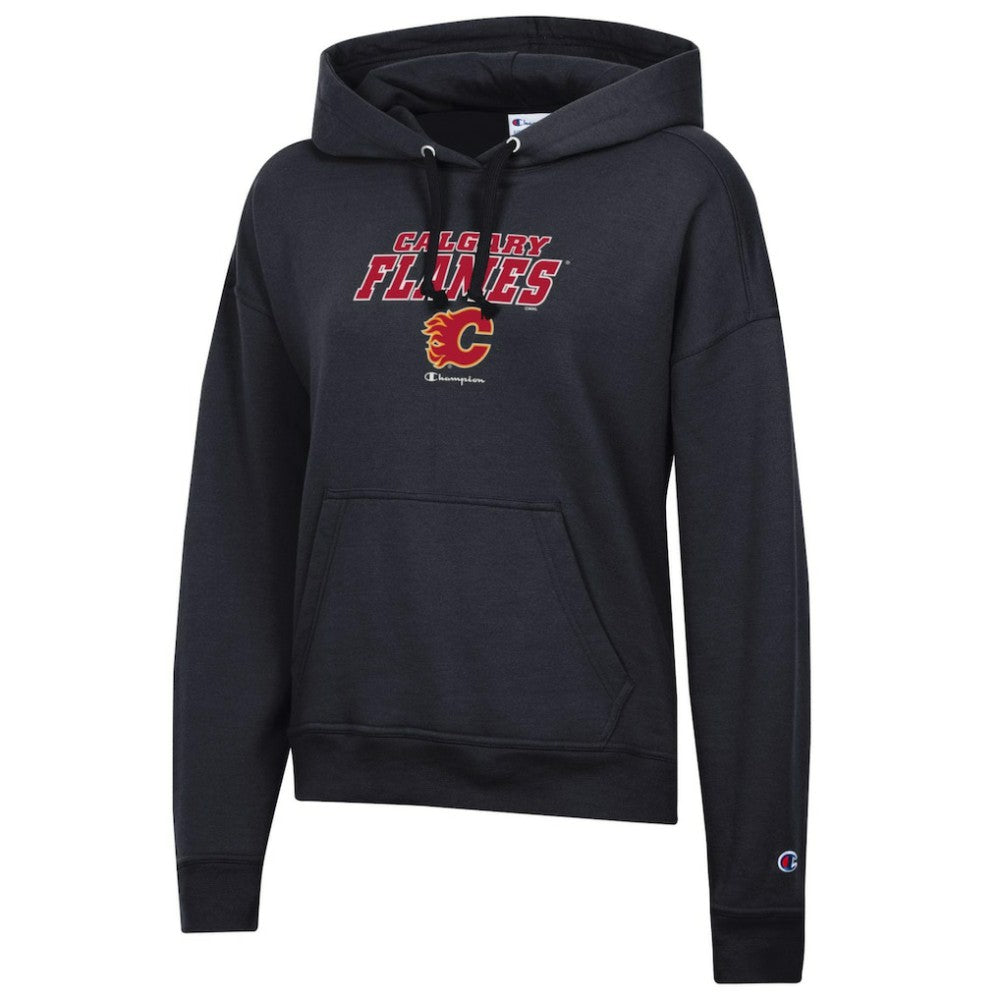 NHL Black Calgary Flames Champion Women's Powerblend Fleece Pullover Hoodie