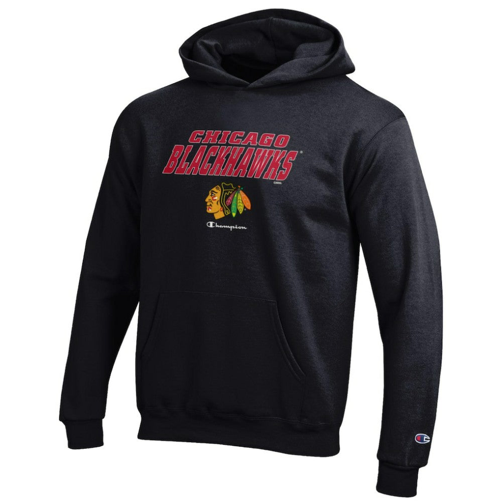 NHL Black Chicago Blackhawks Champion Youth Eco Powerblend Pullover Hoodie