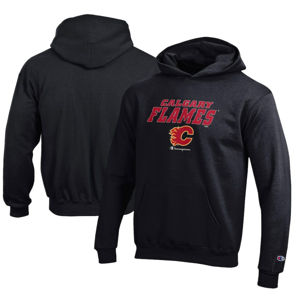 NHL Black Calgary Flames Champion Youth Eco Powerblend Pullover Hoodie