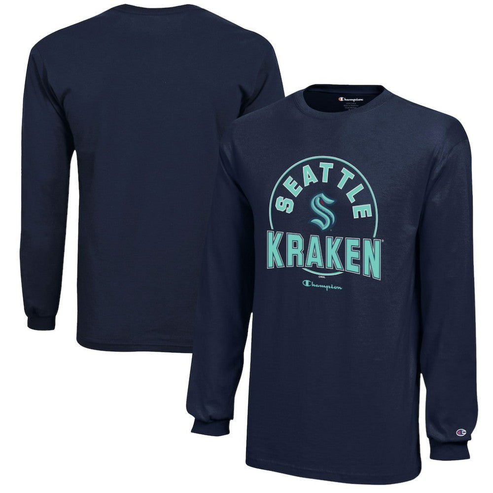 NHL Deep Sea Blue Seattle Kraken Champion Youth Long-Sleeve Jersey T-Shirt
