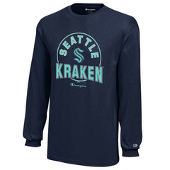 NHL Deep Sea Blue Seattle Kraken Champion Youth Long-Sleeve Jersey T-Shirt