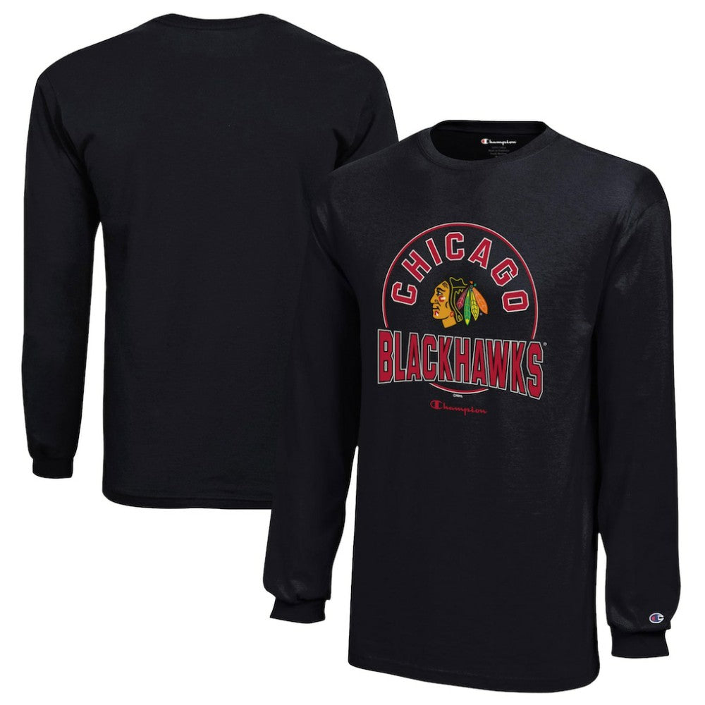 NHL Black Chicago Blackhawks Champion Youth Long-Sleeve Jersey T-Shirt
