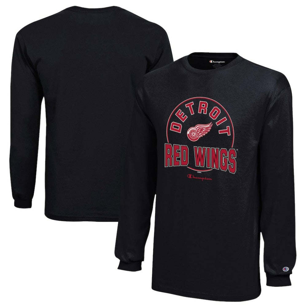 NHL Black Detroit Red Wings Champion Youth Long-Sleeve Jersey T-Shirt
