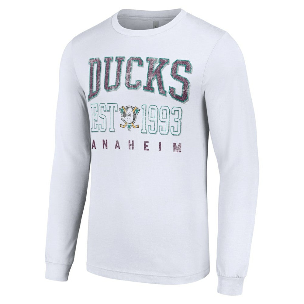 NHL White Anaheim Ducks Starter Retro Graphic Long Sleeve Crew T-Shirt