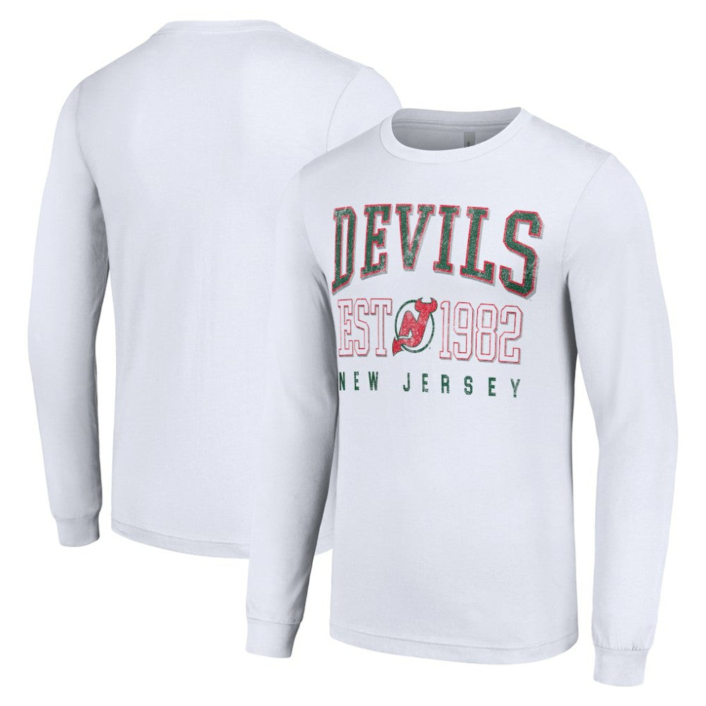 NHL White New Jersey Devils Starter Retro Graphic Long Sleeve Crew T-Shirt
