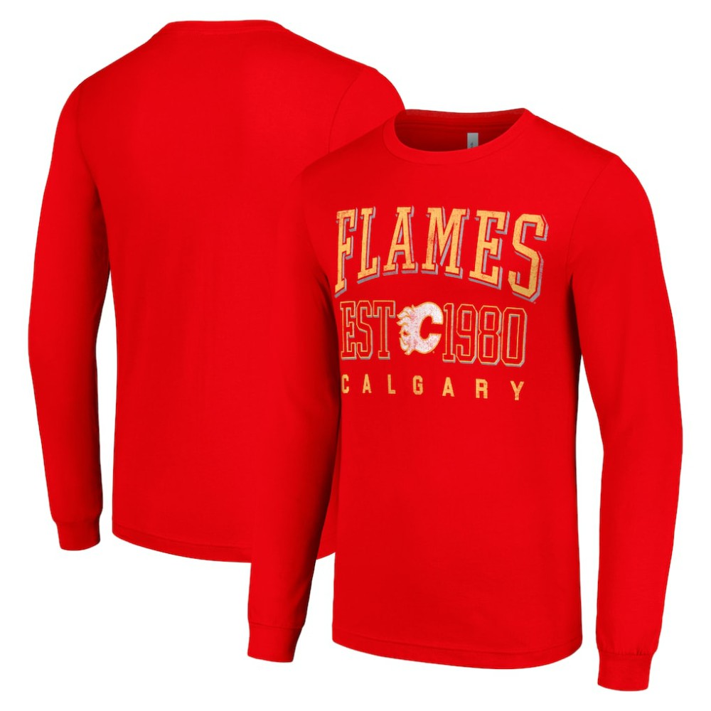 NHL Red Calgary Flames Starter Retro Graphic Long Sleeve Crew T-Shirt