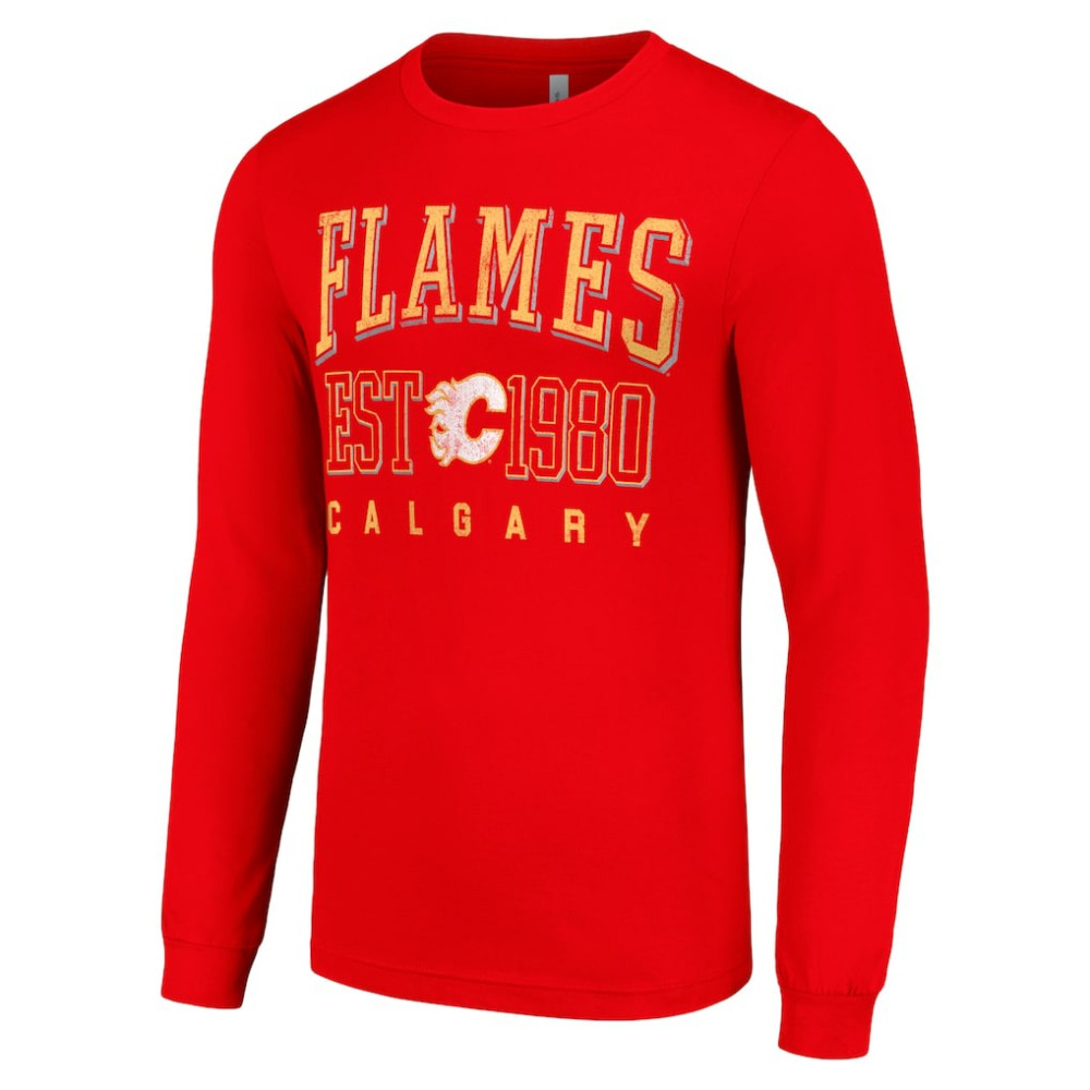 NHL Red Calgary Flames Starter Retro Graphic Long Sleeve Crew T-Shirt