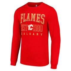 NHL Red Calgary Flames Starter Retro Graphic Long Sleeve Crew T-Shirt