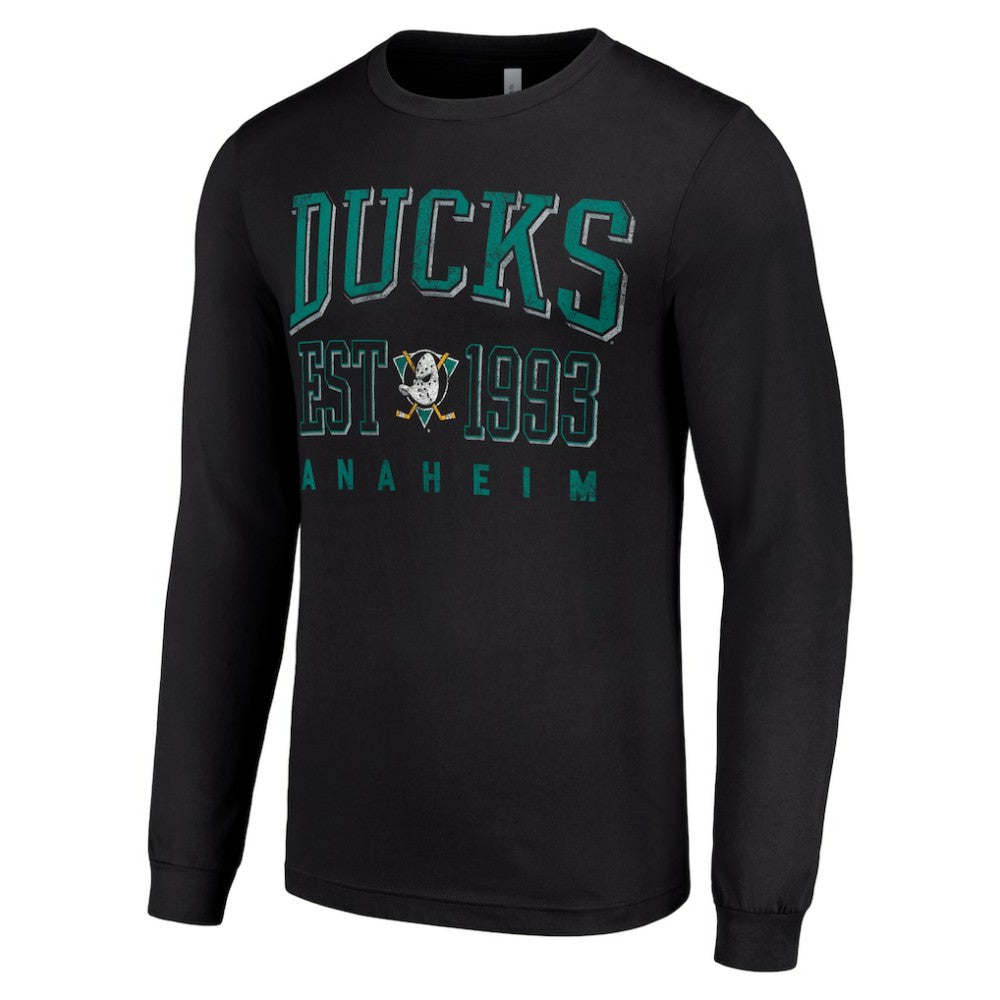NHL Black Anaheim Ducks Starter Retro Graphic Long Sleeve Crew T-Shirt