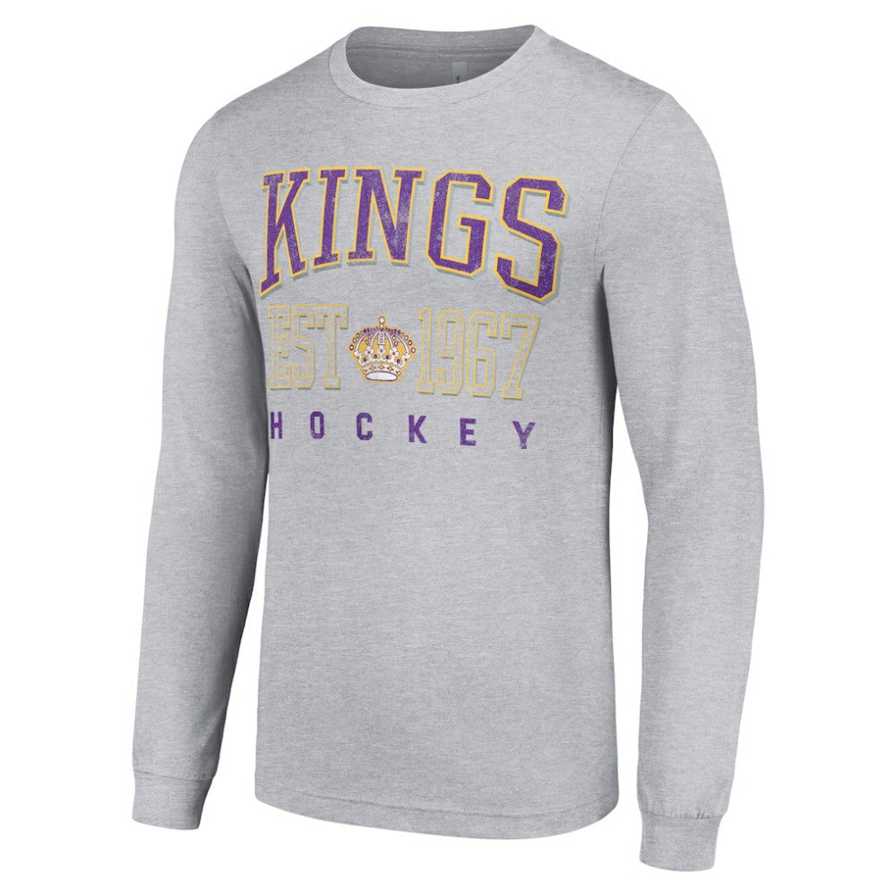 NHL Heather Gray Los Angeles Kings Starter Retro Graphic Long Sleeve Crew T-Shirt