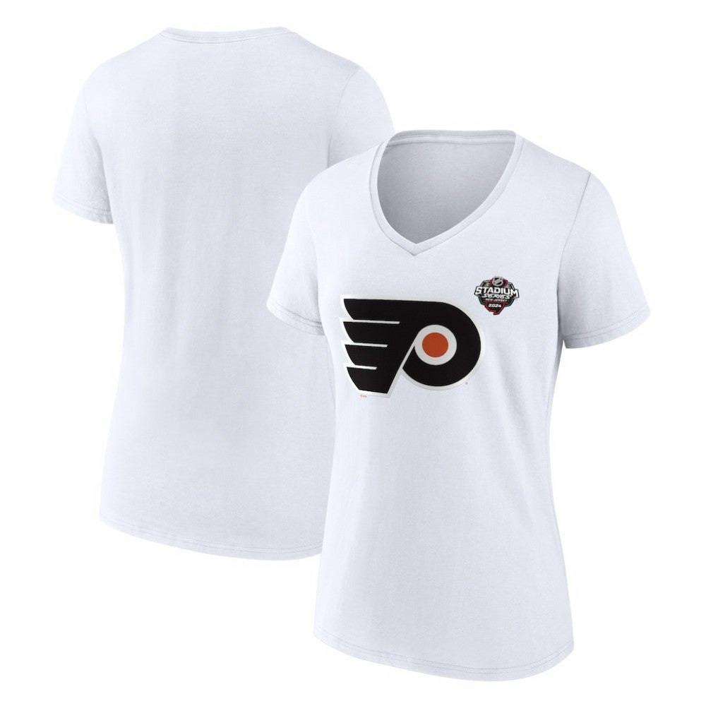 NHL White Philadelphia Flyers Fanatics Women's 2024 NHL Stadium Series Logo V-Neck T-shirt