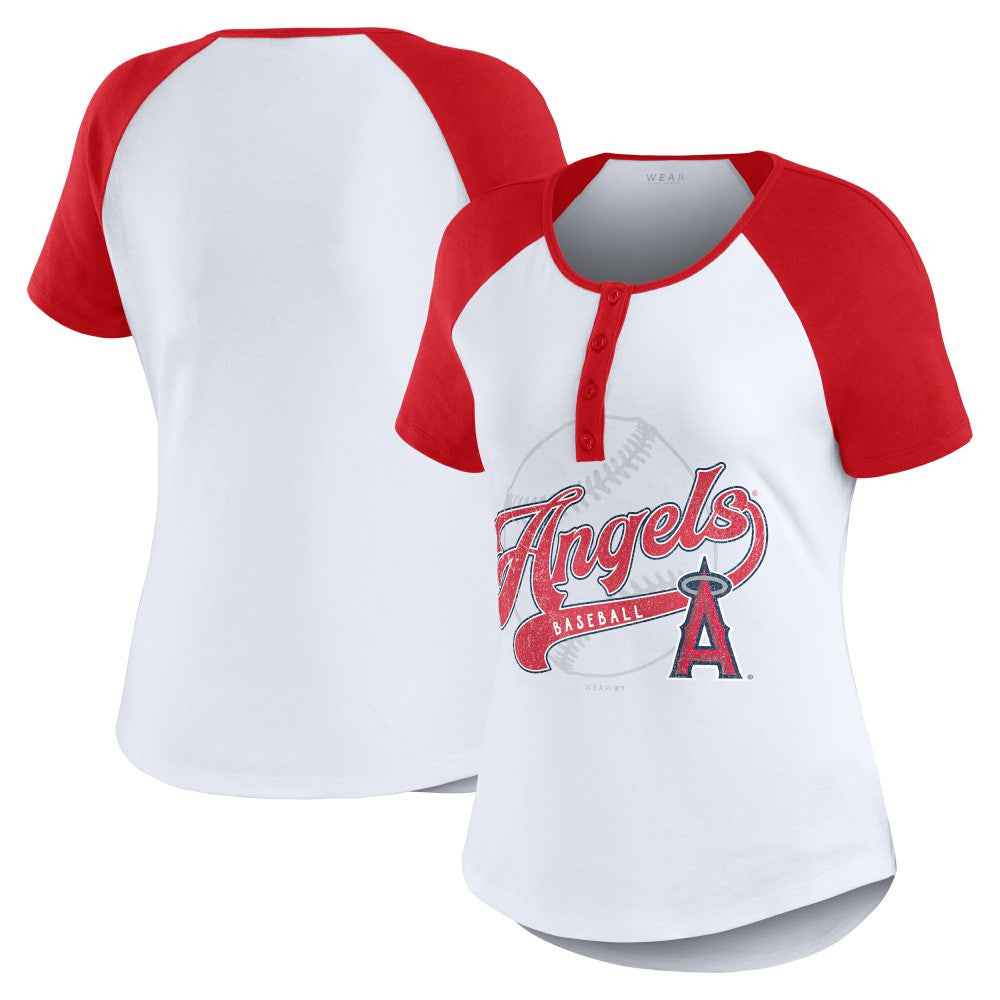 MLB Los Angeles Angels WEAR by Erin Andrews Women's Fitted Henley Raglan T-Shirt