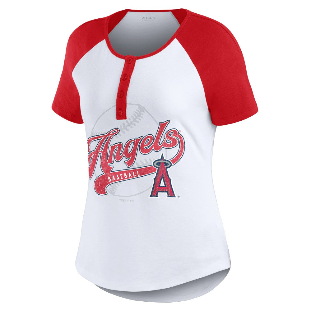MLB Los Angeles Angels WEAR by Erin Andrews Women's Fitted Henley Raglan T-Shirt