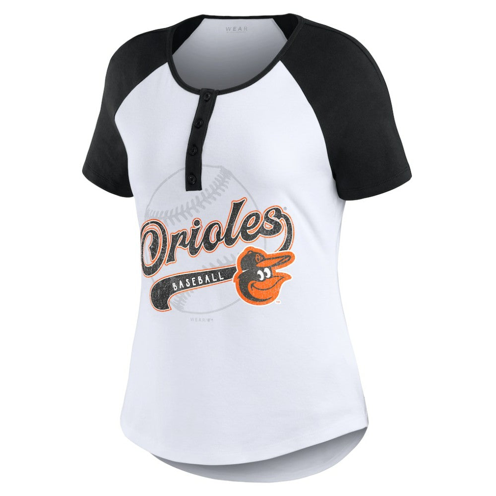 MLB Baltimore Orioles WEAR by Erin Andrews Women's Fitted Henley Raglan T-Shirt