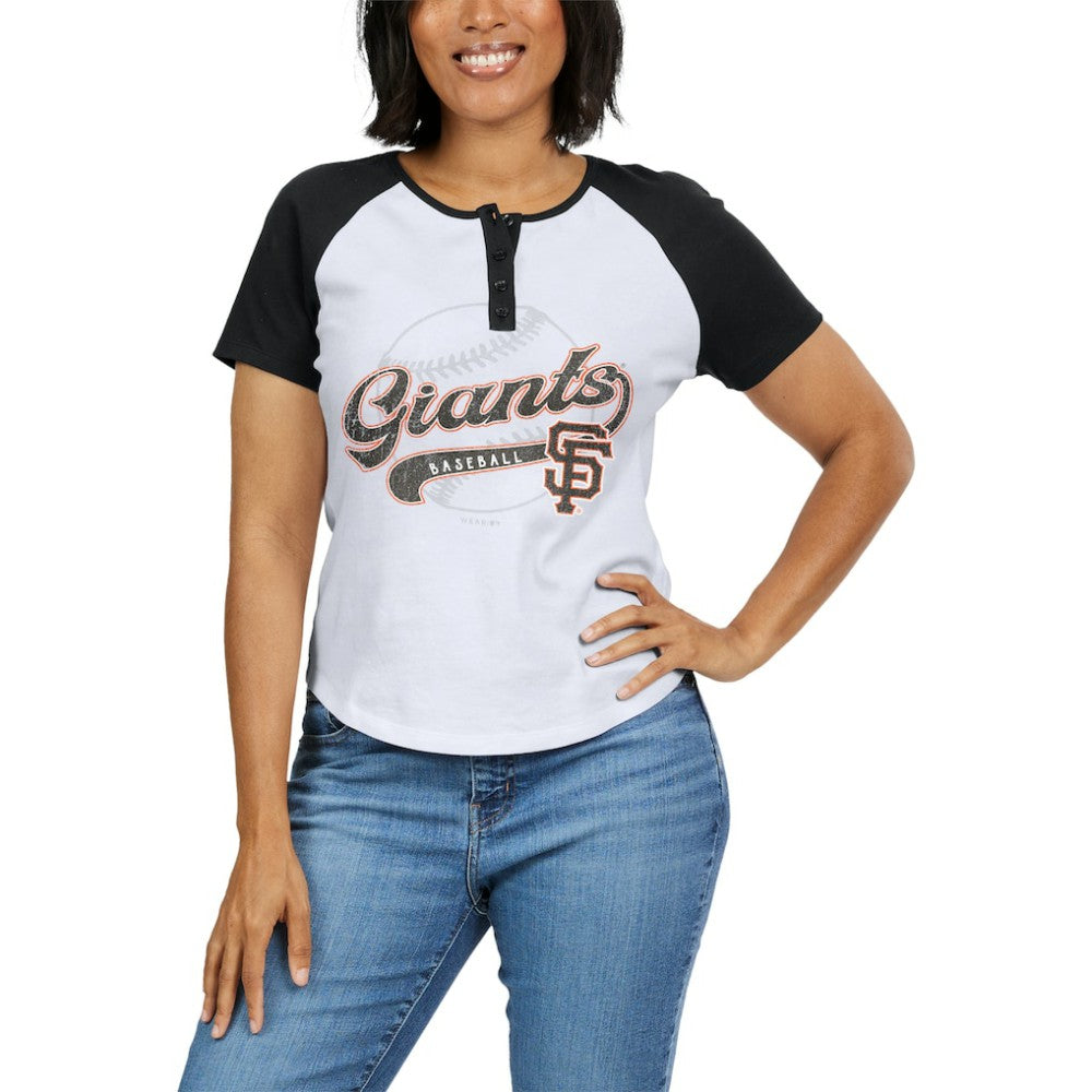 MLB San Francisco Giants WEAR by Erin Andrews Women's Fitted Henley Raglan T-Shirt