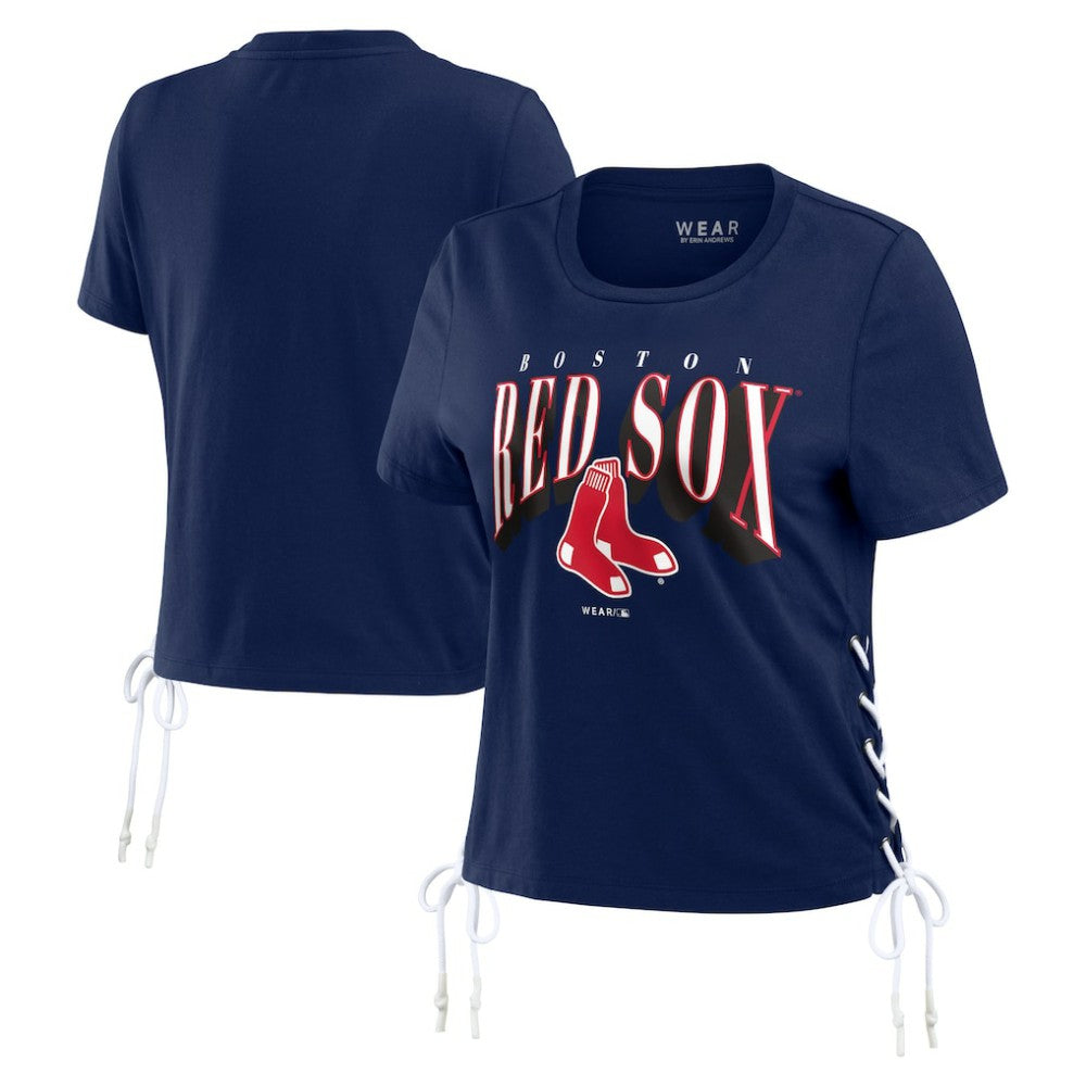 MLB Boston Red Sox WEAR by Erin Andrews Women's Side Lace-Up Cropped T-Shirt