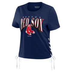 MLB Boston Red Sox WEAR by Erin Andrews Women's Side Lace-Up Cropped T-Shirt