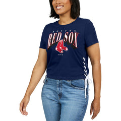 MLB Boston Red Sox WEAR by Erin Andrews Women's Side Lace-Up Cropped T-Shirt