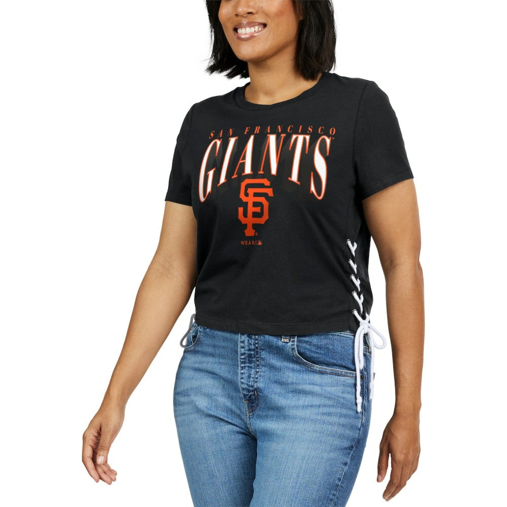 MLB San Francisco Giants WEAR by Erin Andrews Women's Side Lace-Up Cropped T-Shirt