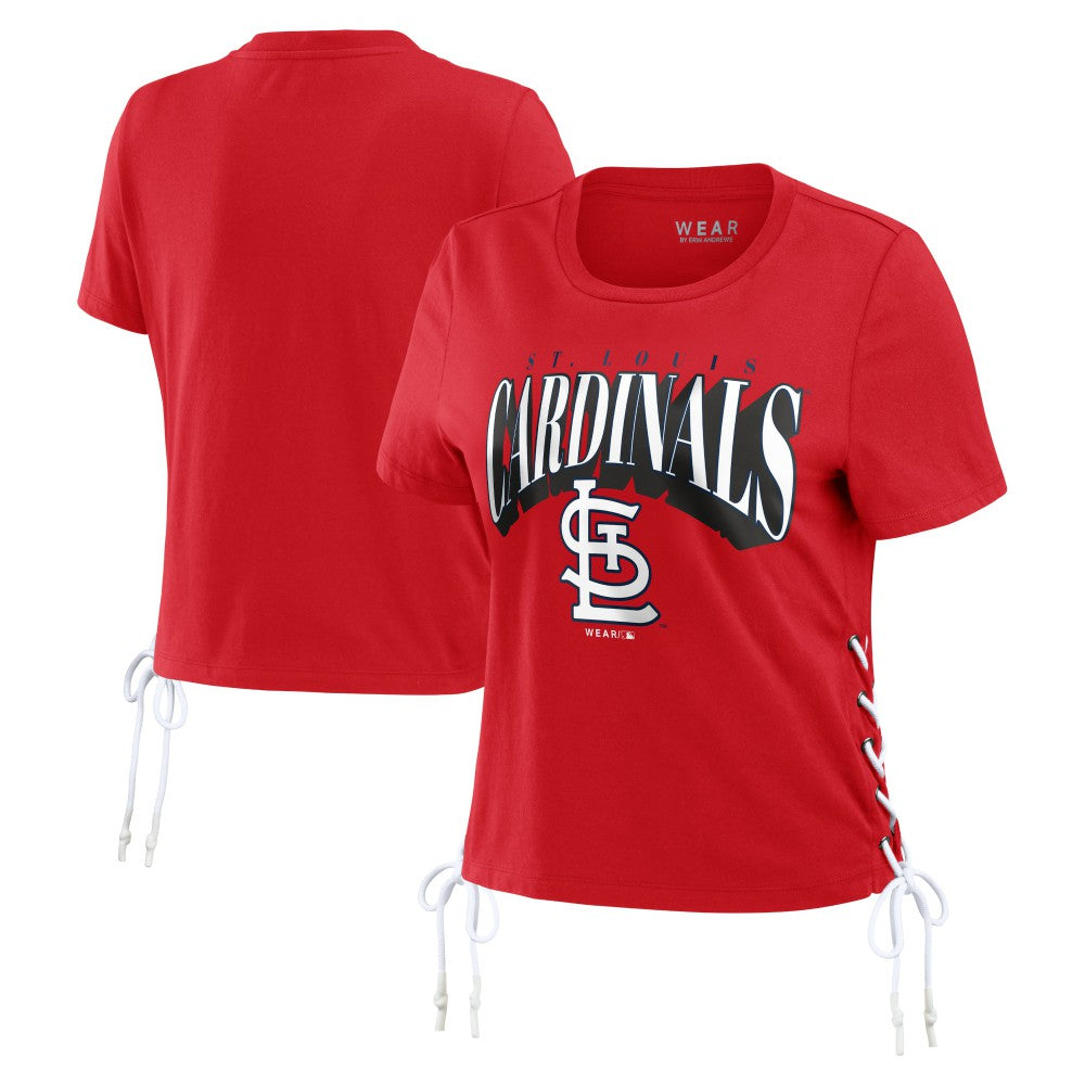 MLB St. Louis Cardinals WEAR by Erin Andrews Women's Side Lace-Up Cropped T-Shirt