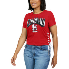 MLB St. Louis Cardinals WEAR by Erin Andrews Women's Side Lace-Up Cropped T-Shirt
