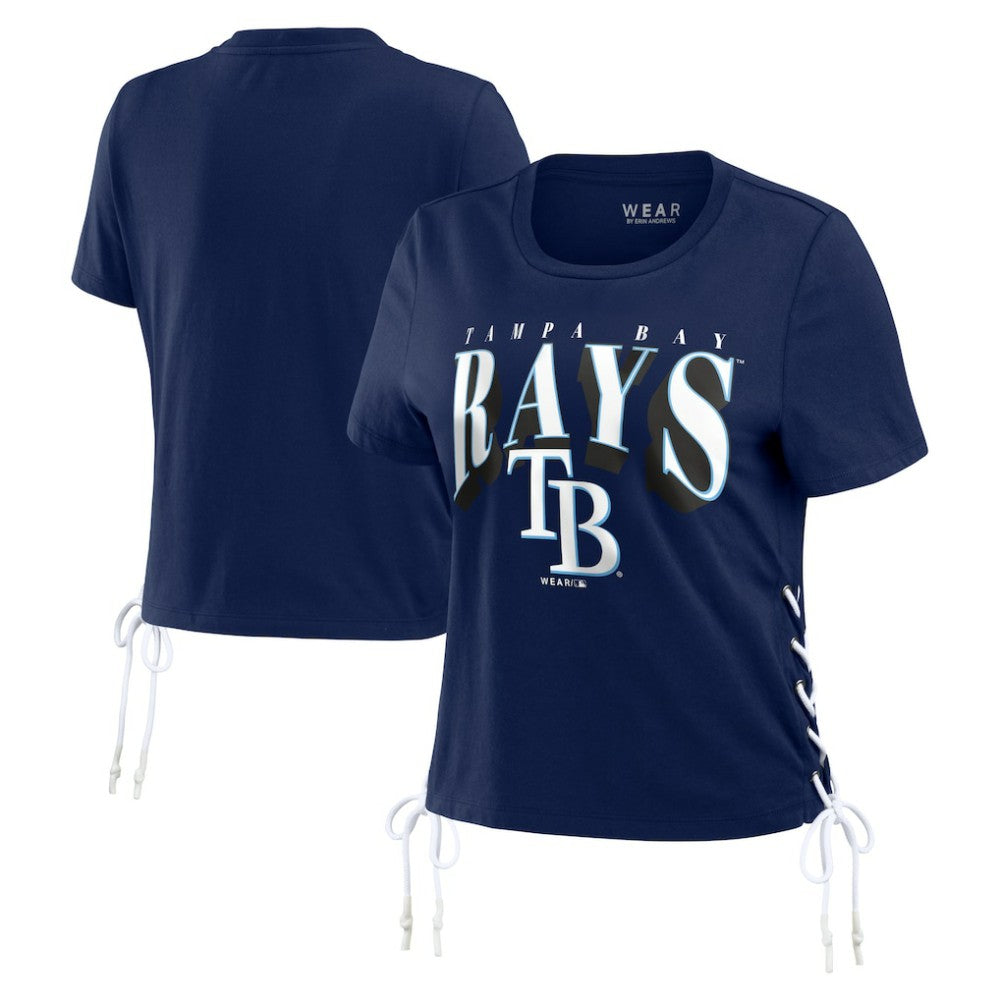 MLB Tampa Bay Rays WEAR by Erin Andrews Women's Side Lace-Up Cropped T-Shirt