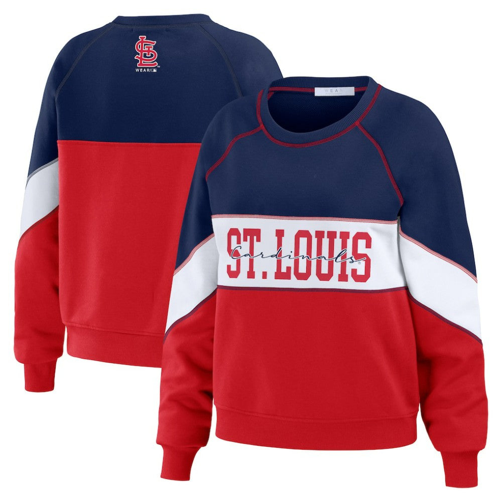MLB St. Louis Cardinals WEAR by Erin Andrews Women's Color Block Crew Neck Pullover Sweatshirt