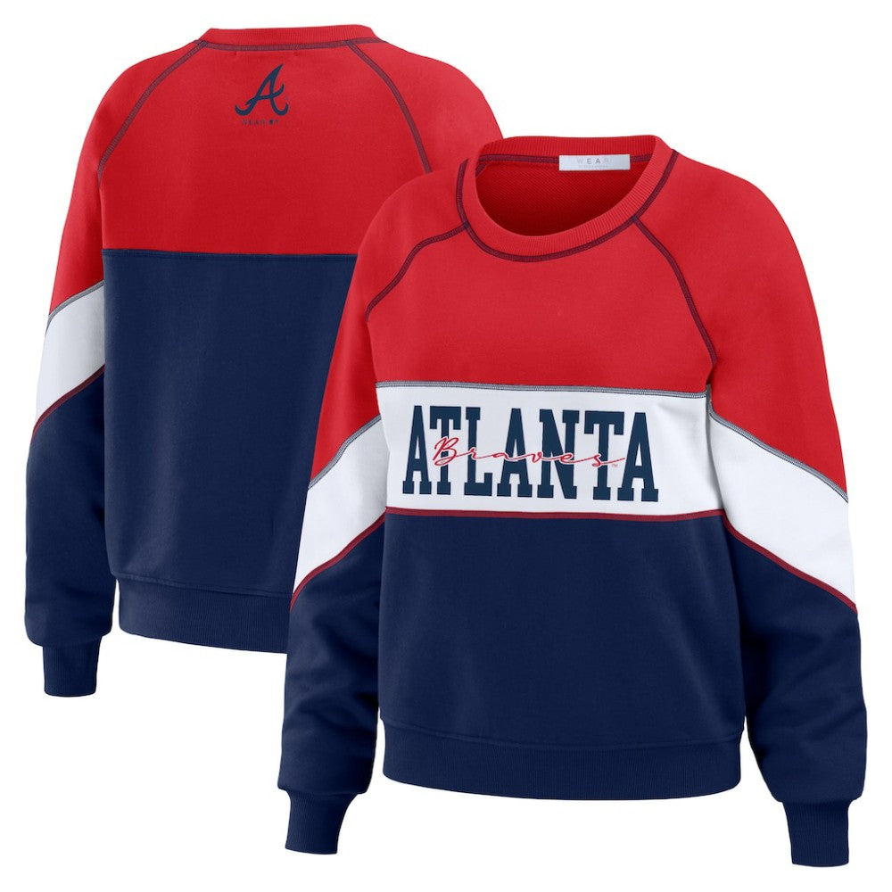 MLB Atlanta Braves WEAR by Erin Andrews Women's Color Block Crew Neck Pullover Sweatshirt