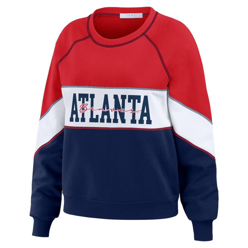MLB Atlanta Braves WEAR by Erin Andrews Women's Color Block Crew Neck Pullover Sweatshirt