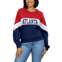 MLB Atlanta Braves WEAR by Erin Andrews Women's Color Block Crew Neck Pullover Sweatshirt