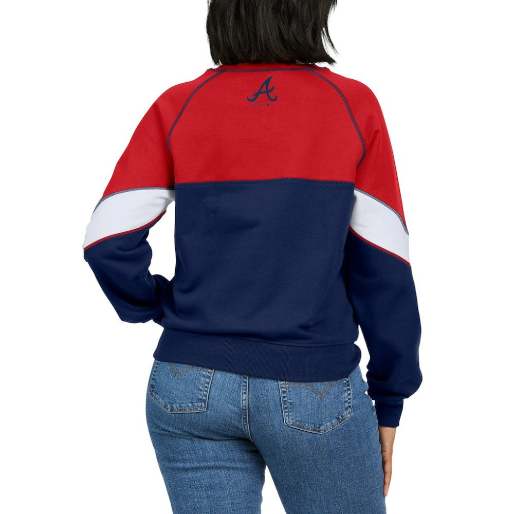 MLB Atlanta Braves WEAR by Erin Andrews Women's Color Block Crew Neck Pullover Sweatshirt
