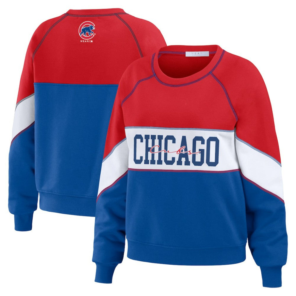 MLB Chicago Cubs WEAR by Erin Andrews Women's Color Block Crew Neck Pullover Sweatshirt