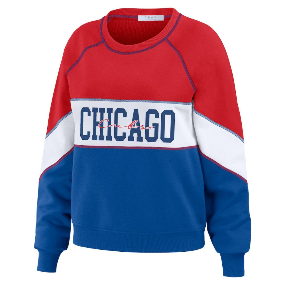 MLB Chicago Cubs WEAR by Erin Andrews Women's Color Block Crew Neck Pullover Sweatshirt