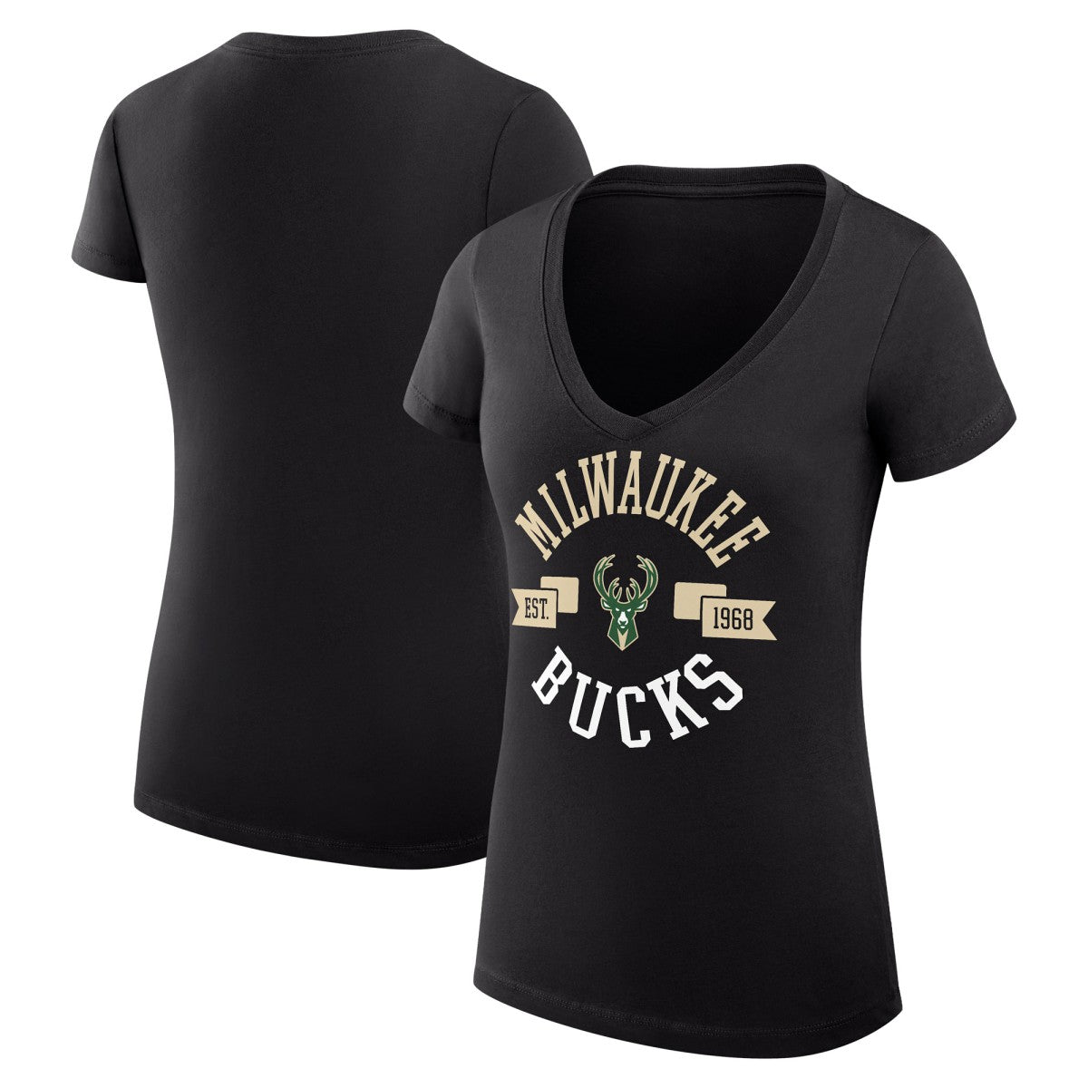 NBA Milwaukee Bucks G-III 4Her by Carl Banks Women's Super-Slim Fit Lightweight Large City Logo V-Neck T-Shirt