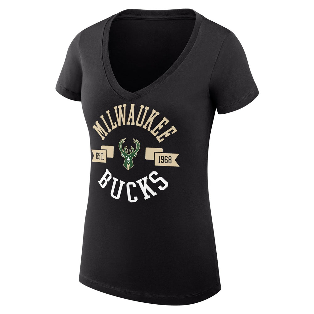NBA Milwaukee Bucks G-III 4Her by Carl Banks Women's Super-Slim Fit Lightweight Large City Logo V-Neck T-Shirt
