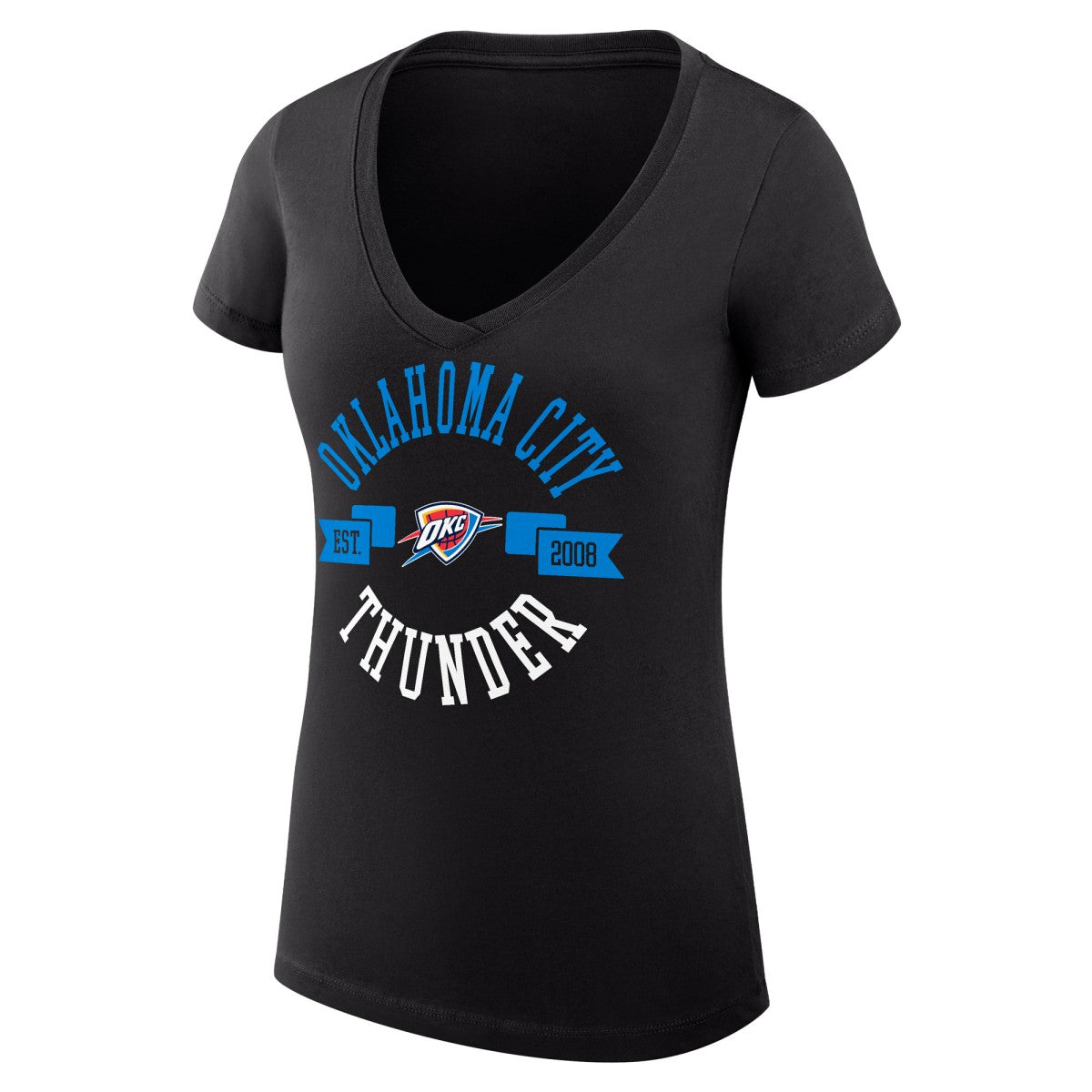 NBA Oklahoma City Thunder G-III 4Her by Carl Banks Women's Super-Slim Fit Lightweight Large City Logo V-Neck T-Shirt
