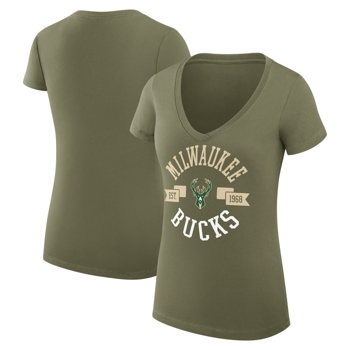 NBA Milwaukee Bucks G-III 4Her by Carl Banks Women's Super-Slim Fit Lightweight Large City Logo V-Neck T-Shirt