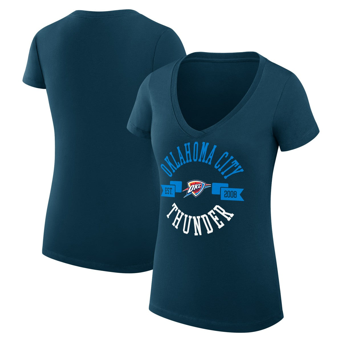 NBA Oklahoma City Thunder G-III 4Her by Carl Banks Women's Super-Slim Fit Lightweight Large City Logo V-Neck T-Shirt