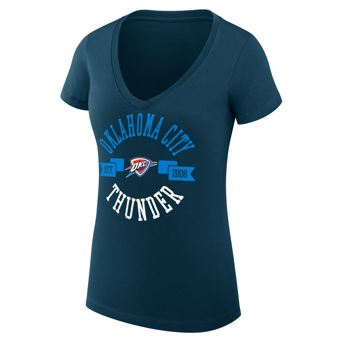 NBA Oklahoma City Thunder G-III 4Her by Carl Banks Women's Super-Slim Fit Lightweight Large City Logo V-Neck T-Shirt