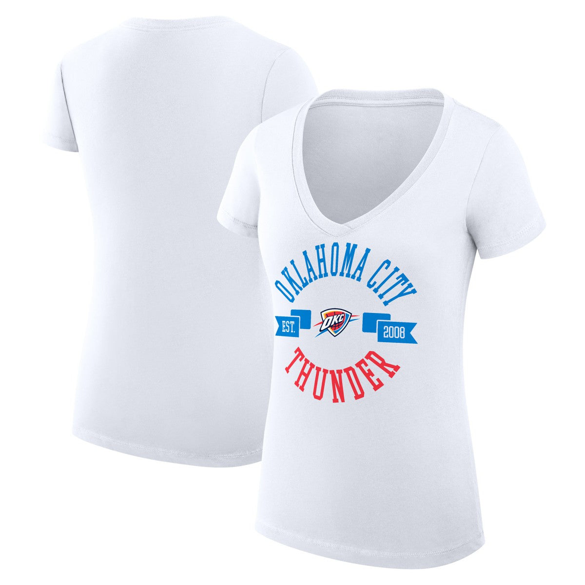 NBA Oklahoma City Thunder G-III 4Her by Carl Banks Women's Super-Slim Fit Lightweight Large City Logo V-Neck T-Shirt