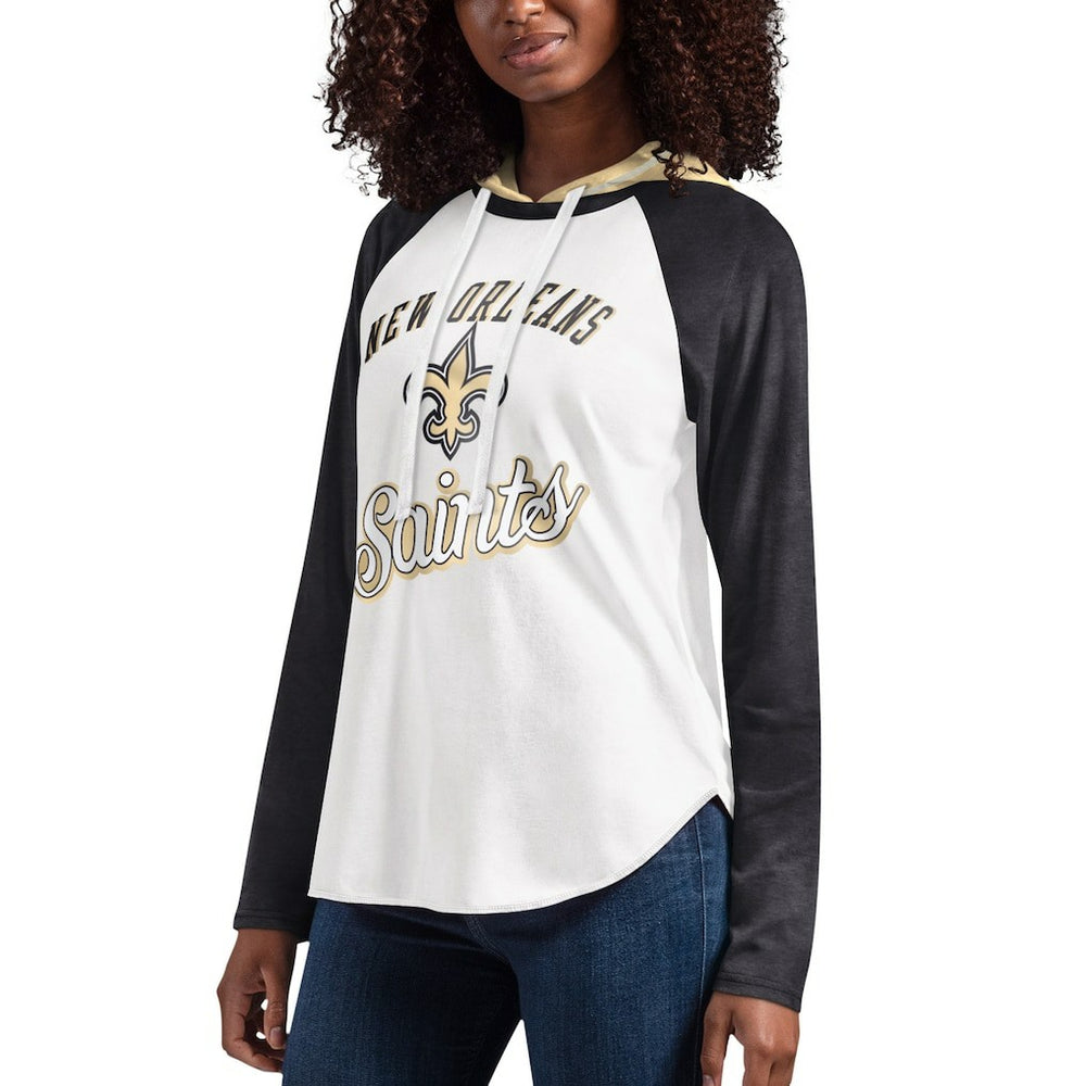G-III 4Her by Carl Banks Women's MVP Raglan Hooded Long Sleeve T-Shirt - New Orleans Saints