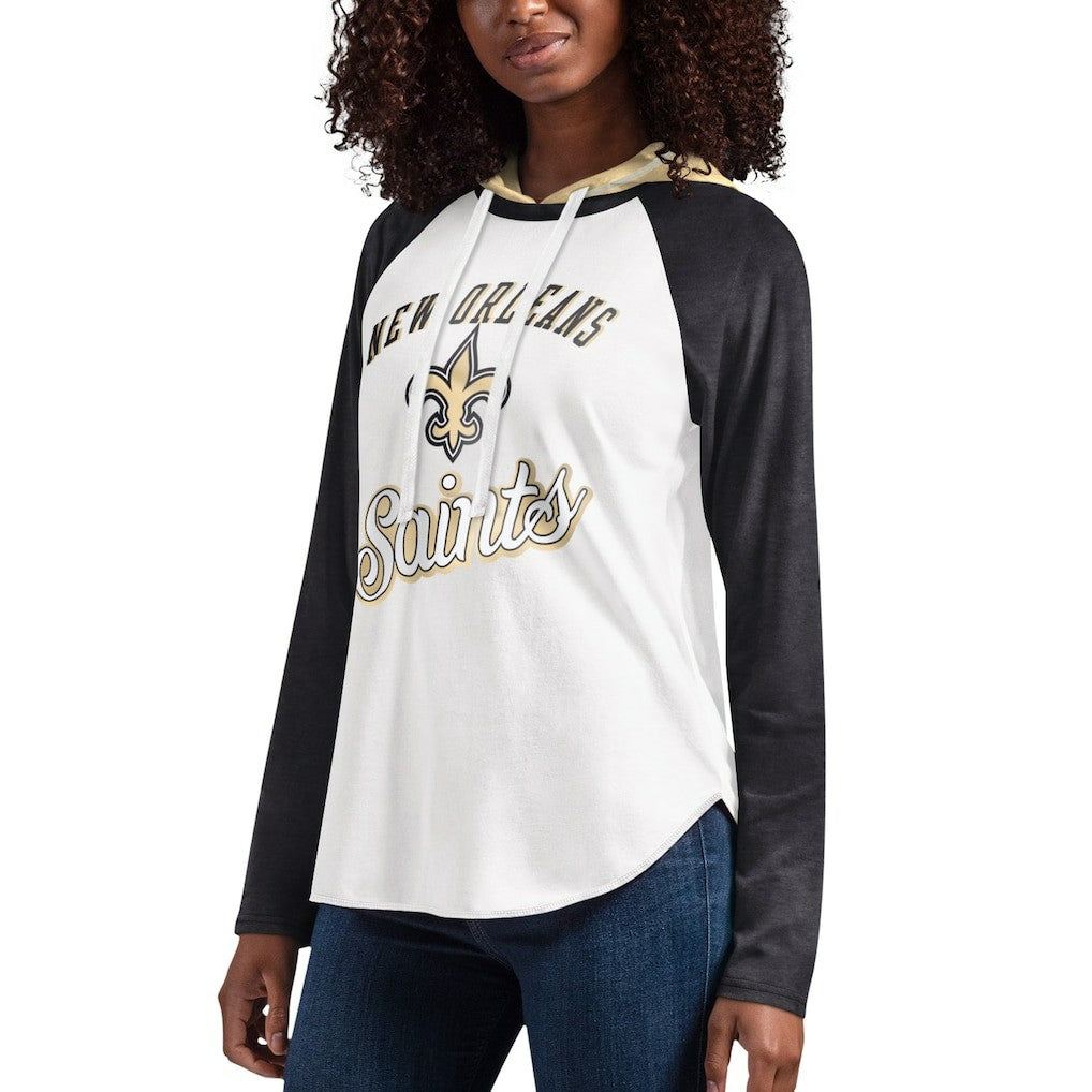 G-III 4Her by Carl Banks Women's MVP Raglan Hooded Long Sleeve T-Shirt - New Orleans Saints